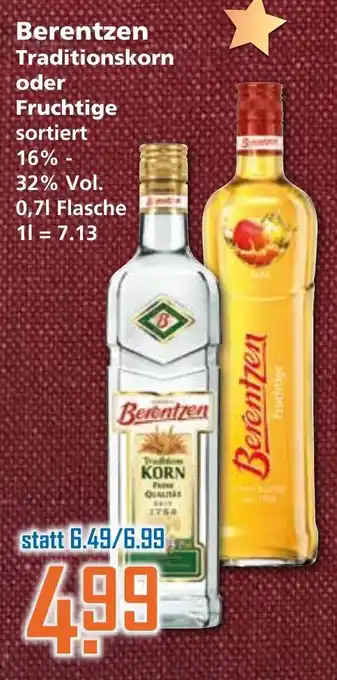 Klaas und Kock Berentzen Traditionskorn oder Fruchtige 0,7L Angebot