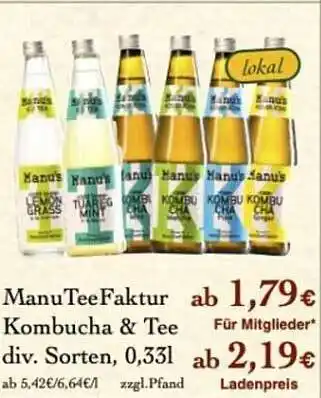 LPG Biomarkt Manuteefaktur Kombucha & Tee 0,33L Angebot