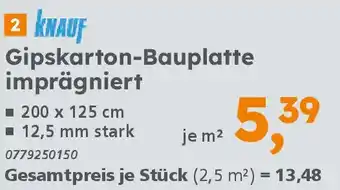 Globus Baumarkt KNAUF Gipskarton-Bauplatte imprägniert Angebot