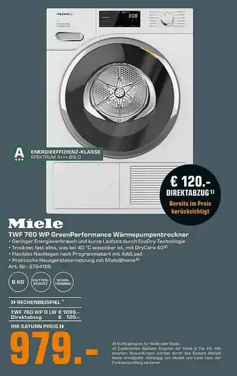 Saturn Míele Twf 760 Wp Greenperformance Wärmepupentrockner Angebot