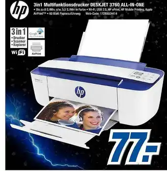 Expert Klein Hp 3in1 Multifunktionsdrucker Deskjet 3760 Allin1 Angebot