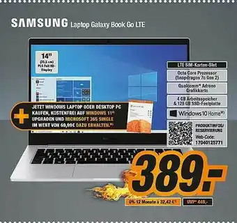 Expert Bening Samsung Laptop Galaxy Book Go Lte Angebot