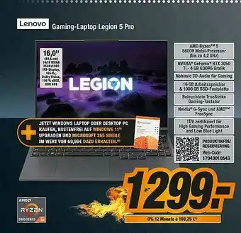 Expert Bening Lenovo Gaming-laptop Legion 5 Pro Angebot