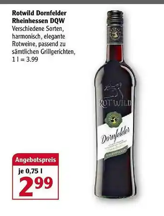 Globus Rotwild Dornfelder Rheinhessen Dqw Angebot