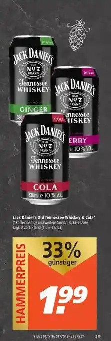 Marktkauf Jack Daniels Old Tennessee Whiskey & Cola Angebot