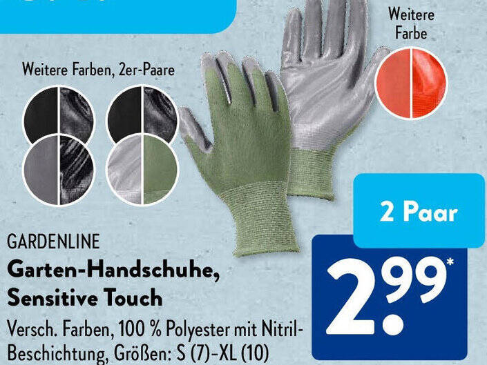 Gardenline Sensitive Touch Gartenhandschuhe 2 Paar-Set  In S, M, L Oder XL