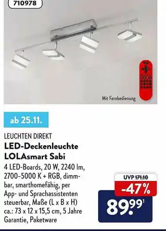 Aldi Süd Leuchten Direkt Led-deckenleuchte Lolasmart Sabi Angebot