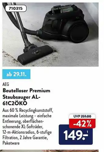 Aldi Süd Aeg Beutelloser Premium Staubsauger Al-61c2ÖKO Angebot