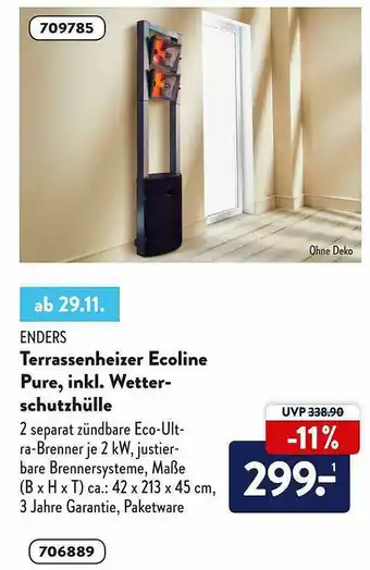 Aldi Süd Enders Terrassenheizer Ecoline Pure, Inkl. Wetterschutzhülle Angebot