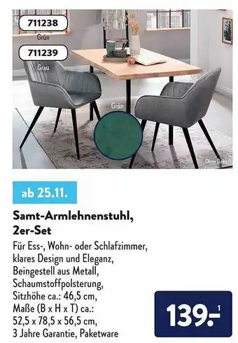 Aldi Süd Samt-armlehnenstuhl, 2er-set Angebot