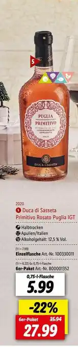 Lidl Duca Di Sasseta Primitivo Rosato Puglia Igt Angebot