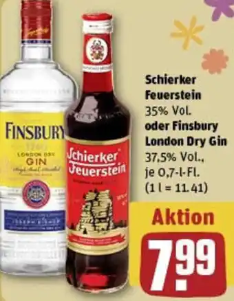 REWE Schierker Feuerstein oder Finsbury London Dry Gin Angebot