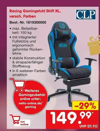 Netto Marken-Discount Racing Gamingstuhl Shift XL Clp Angebot