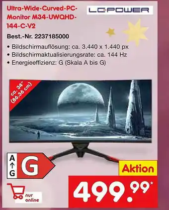 Netto Marken-Discount Lc-power Ultrawide-curved-pc-monitor M34-uwqhd-144-c-v2 Angebot