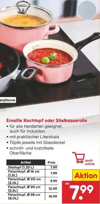 Netto Marken-Discount Emaille Kochtopf oder Stielkasserolle Angebot