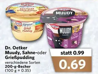 Combi Dr. Oetker Muudy, Sahne oder Grießpudding 200g Becher Angebot