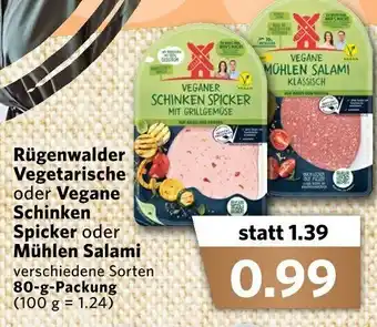 Combi Rügenwalder Vegetarische oder Vegane Schinken Spicker oder Mühlen Salami 80g Angebot