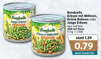 Combi Bonduelle Erbsen mit Möhren, Grüne Bohnen oder Junge Erbsen 425ml Angebot