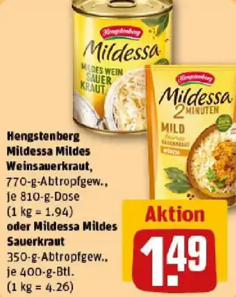 REWE Hengstenberg Mildessa Mildes Weinsauerkraut oder Mildessa Mildes Sauerkraut Angebot