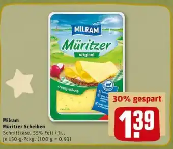 REWE PETZ Milram Müritzer Scheiben 150g Angebot