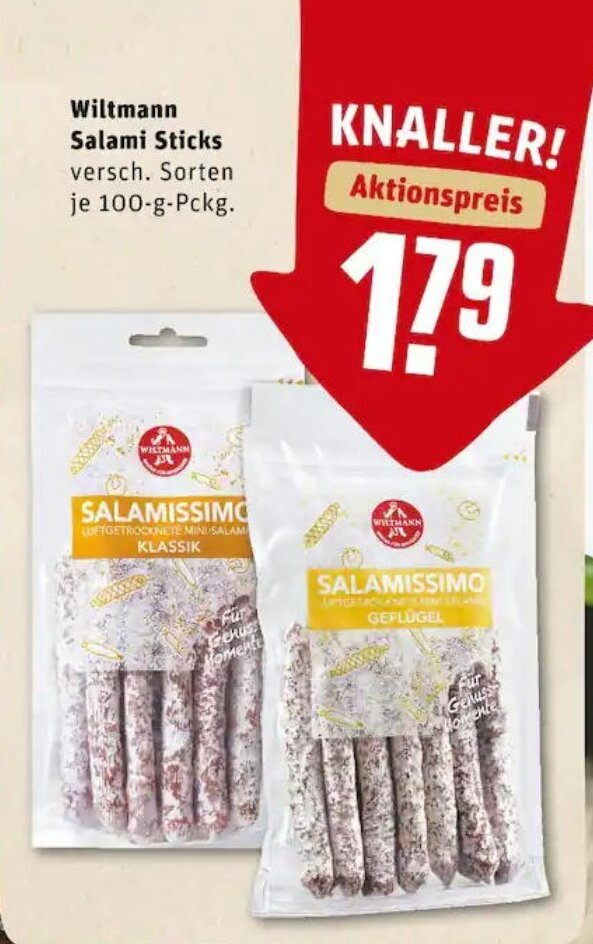 Wiltmann Salami Sticks 100g Angebot bei REWE PETZ