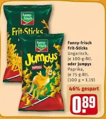 REWE PETZ Funny Frisch Frit Sticks ungarisch 100g oder Jumpys Paprika 75g Angebot