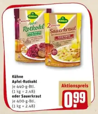 REWE PETZ Kühne Apfel Rotkohl 440g oder Sauerkraut 400g Btl. Angebot