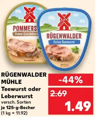 Kaufland RÜGENWALDER MÜHLE Teewurst oder Leberwurst Angebot
