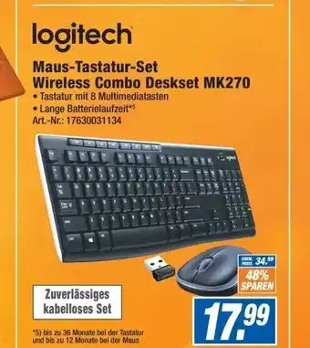 Expert Logitech Maus-Tastatur-Set Wireless Combo Deskset MK270 Angebot