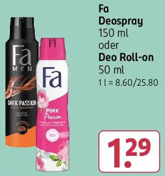 Rossmann Fa Deospray oder Deo Roll-on Angebot