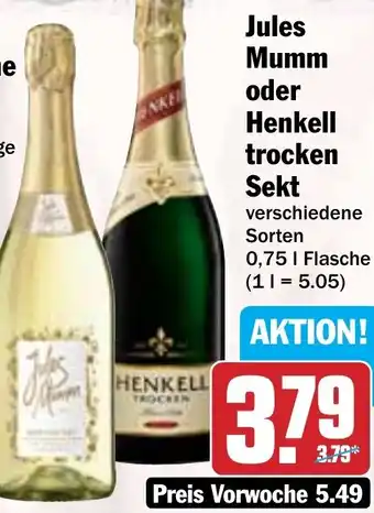 Hit Jules Mumm oder Henkell trocken Sekt Angebot