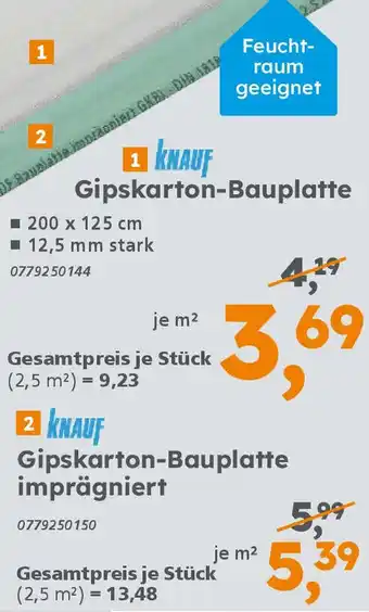 Globus Baumarkt KNAUF Gipskarton-Bauplatte imprägniert Angebot