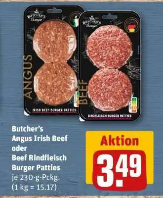 REWE Butcher's Angus Irish Beef oder Beef Rindfleisch Burger Patties Angebot