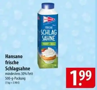 Famila Nord Ost Hansano frische Schlagsahne Angebot
