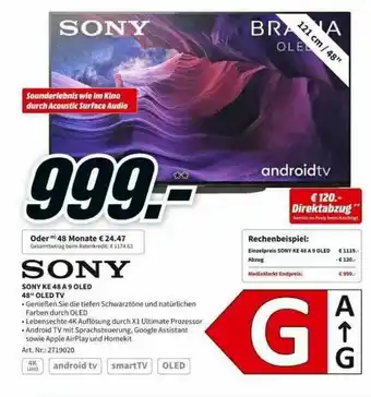 MediaMarkt Sony Ke 48 A 9 Oled 48" Oled Tv Angebot