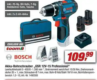 toom Baumarkt Bosch Akku-bohrschrauber „gsr 12v-15 Professional“ Angebot