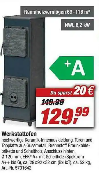 toom Baumarkt Werkstattofen Angebot