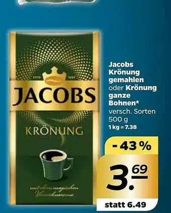 NETTO Jacobs Krönung Gemahlen Oder Krönung Ganze Bohnen Angebot