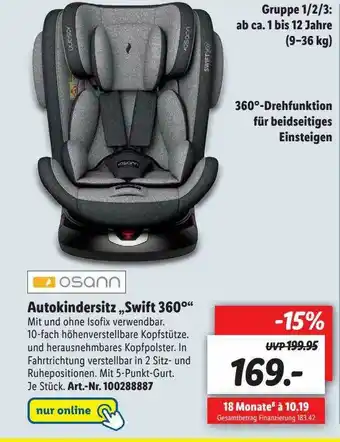 Lidl Osann Autokindersitz „swift 360” Angebot