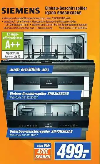 HEM Expert Siemens Einbau-Geschirrspüler iQ300 SN63HX62AE Angebot