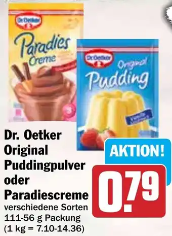 Hit Dr. Oetker Original Puddingpulver oder Paradiescreme Angebot