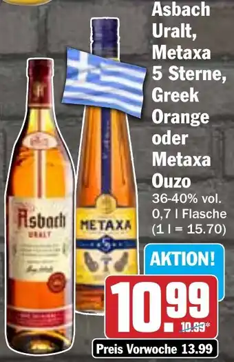 Hit Asbach Uralt, Metaxa 5 Sterne, Greek Orange oder Metaxa Ouzo Angebot