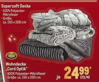 METRO Supersoft decke oder wohndecke „cord optik“ Angebot