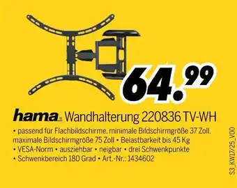 MEDIMAX Hama wandhalterung 220836 tv-wh Angebot