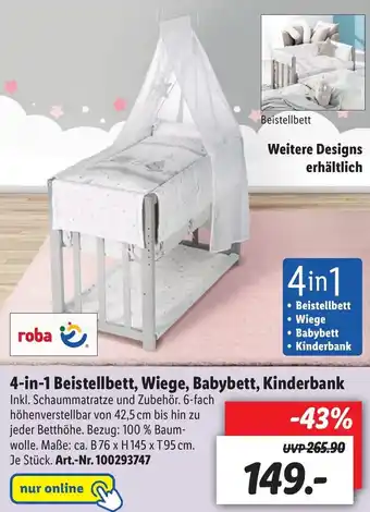 Lidl Roba 4in1 Beistellbett, Wiege, Babybett, Kinderbank Angebot