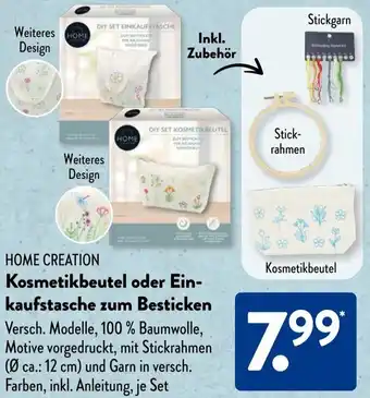 Aldi Süd HOME CREATION Kosmetikbeutel oder Einkaufstasche zum Besticken Angebot