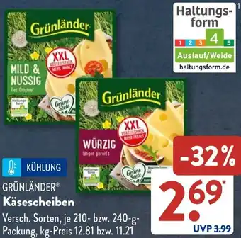 Aldi Süd GRÜNLÄNDER Käsescheiben Angebot