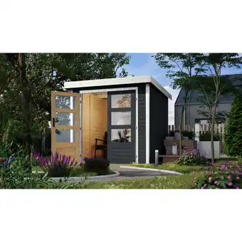 toom Baumarkt Karibu Metall-Holzgartenhaus 'Komet C' anthrazit/weiß Doppelflügeltür 228,5 x 235x 208,5 cm Angebot