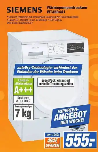 HEM Expert Siemens Wärmepumpentrockner WT45R4A1 Angebot