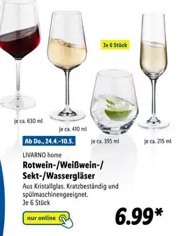 Lidl Livarno home rotwein-/weißwein-/sekt-/wassergläser Angebot